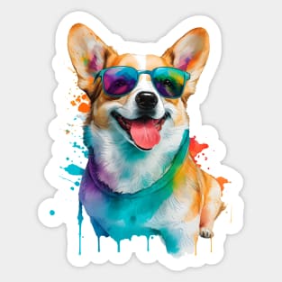 Rainbow Corgi in Sunglasses Funny Corgi Dog Lovers Sticker